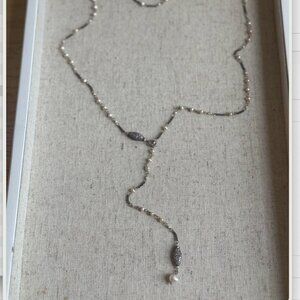 Chan Luu Sterling Silver Pearl and Diamond Adjustable Lariat